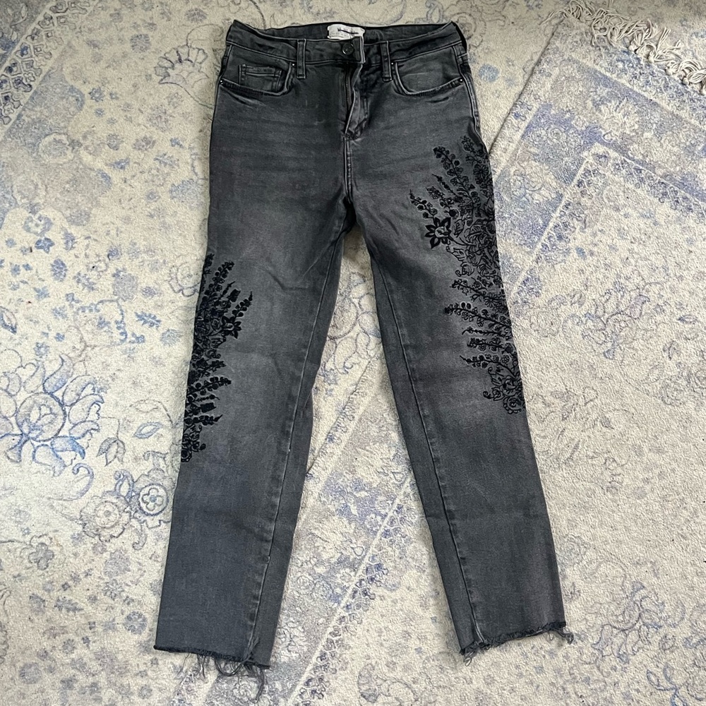 Free People Embroidered Straight Leg Jeans